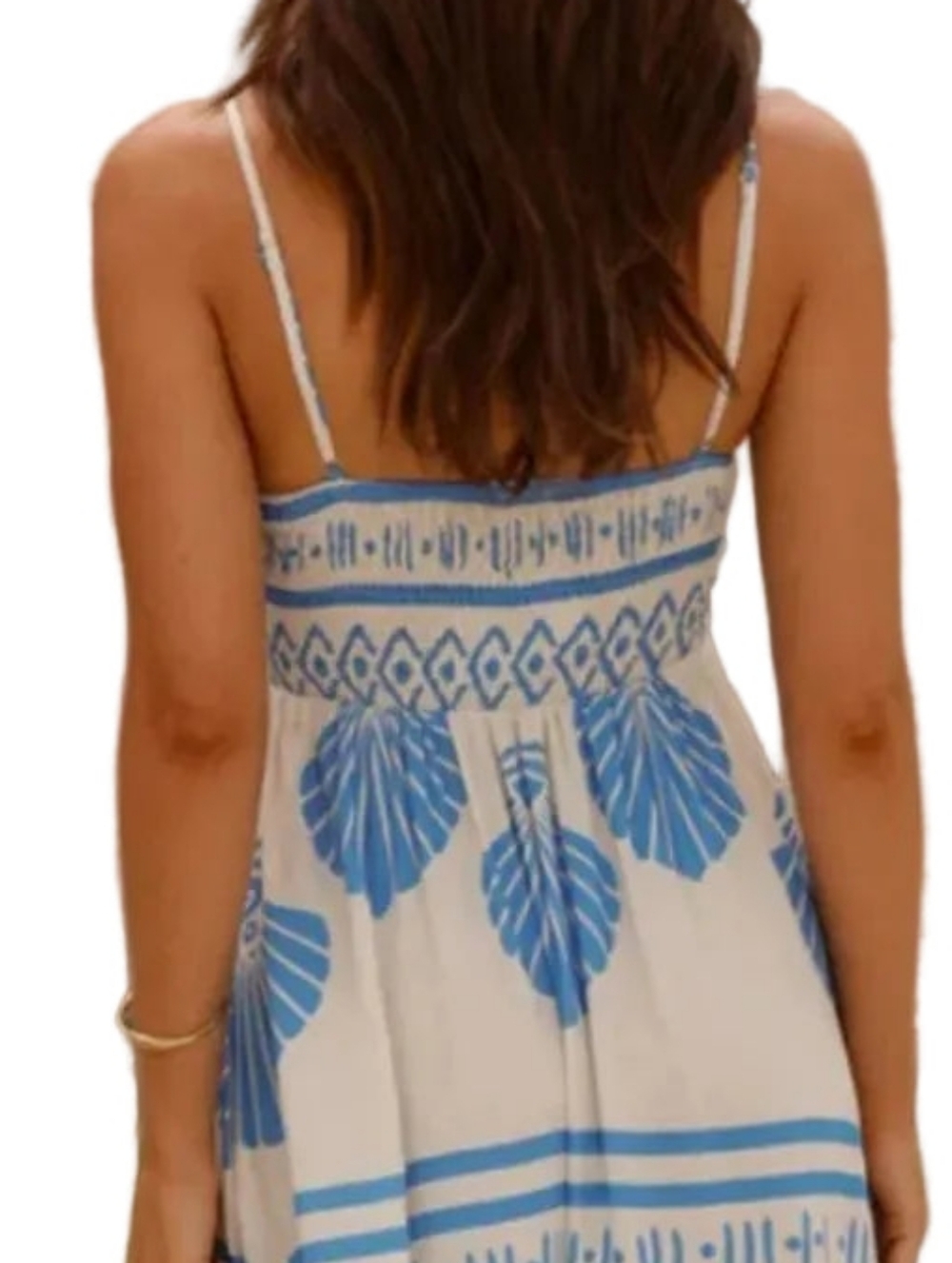 Coastal Seashell Side Pocket Sleeveless Smocked Back Island Beachy Maxi Dress - Picture 8 of 13